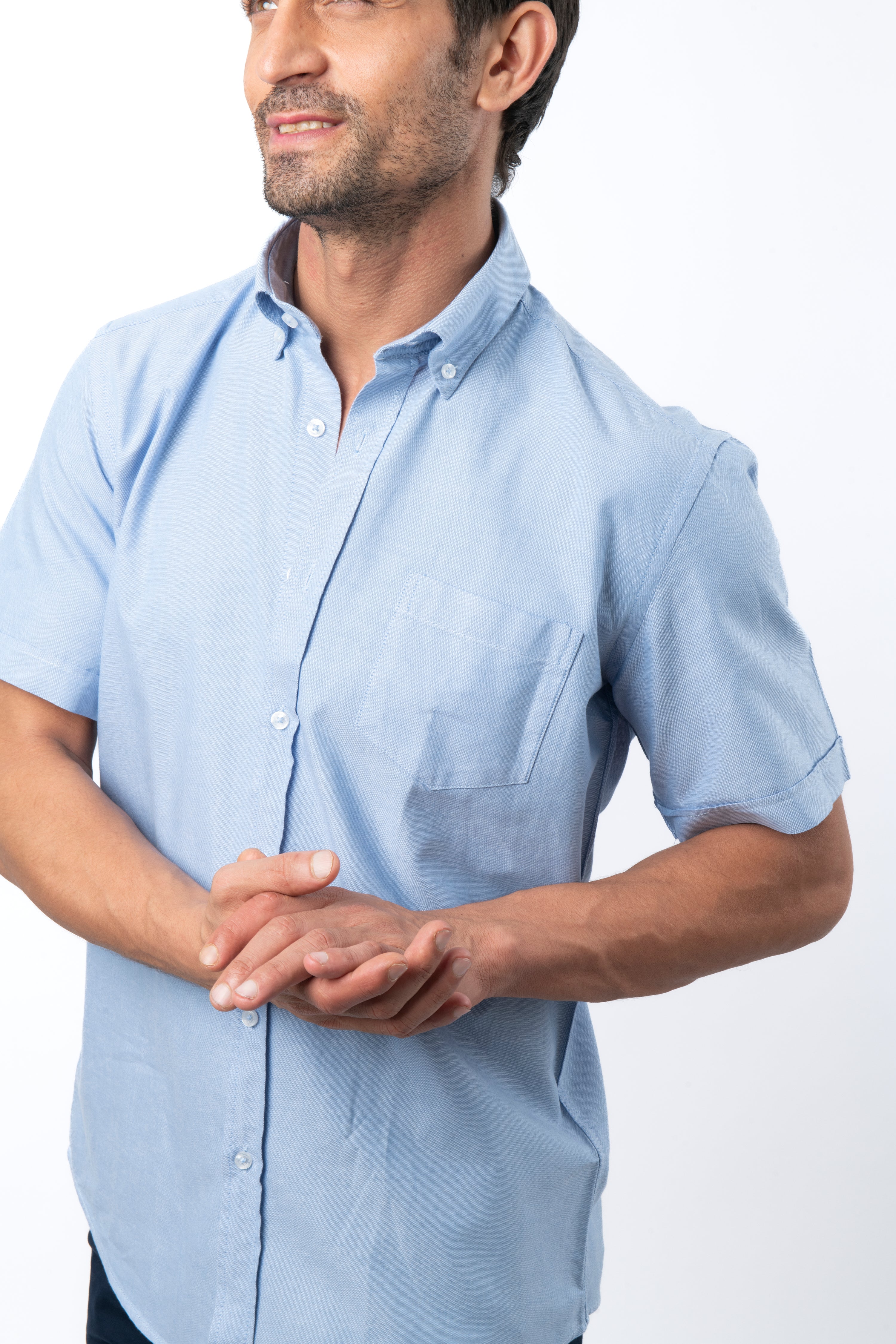 Oxford Light Blue Cotton Short Sleeves Shirt