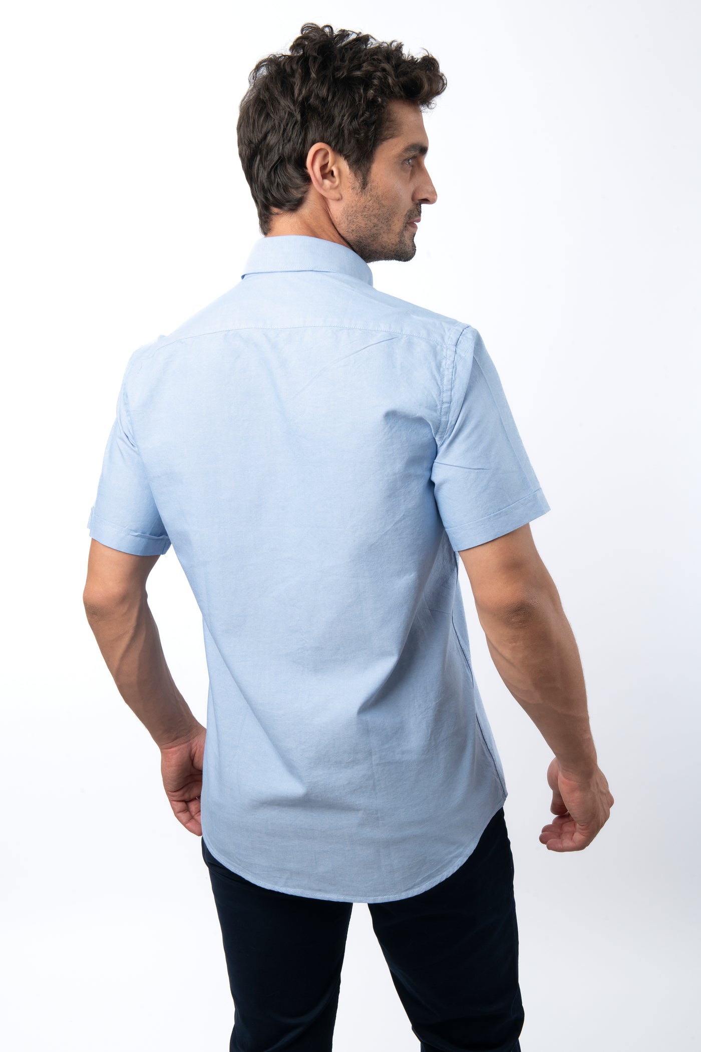 Oxford Light Blue Cotton Short Sleeves Shirt