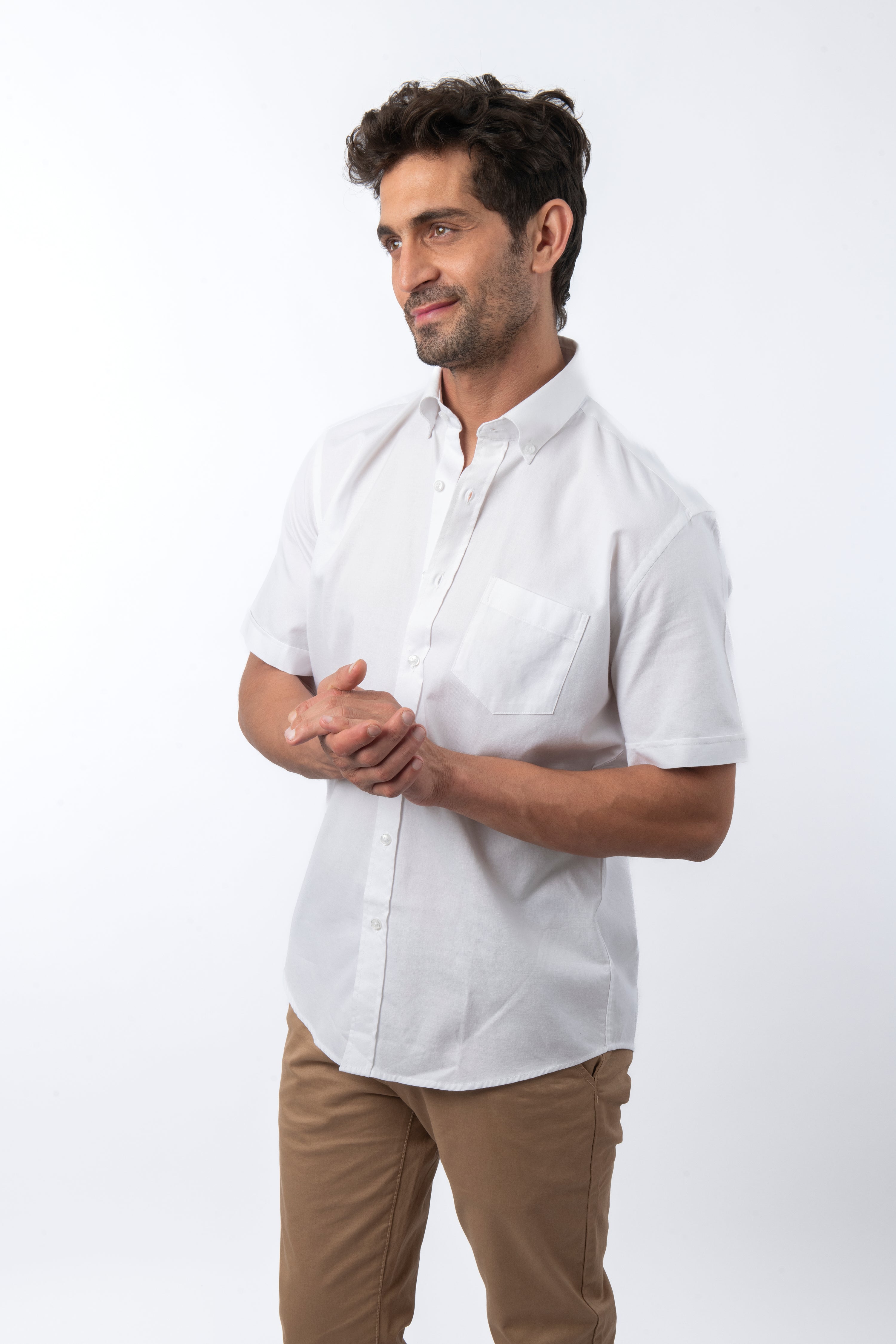 Oxford  White Cotton Short Sleeves Shirt