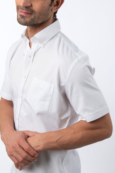 Oxford  White Cotton Short Sleeves Shirt