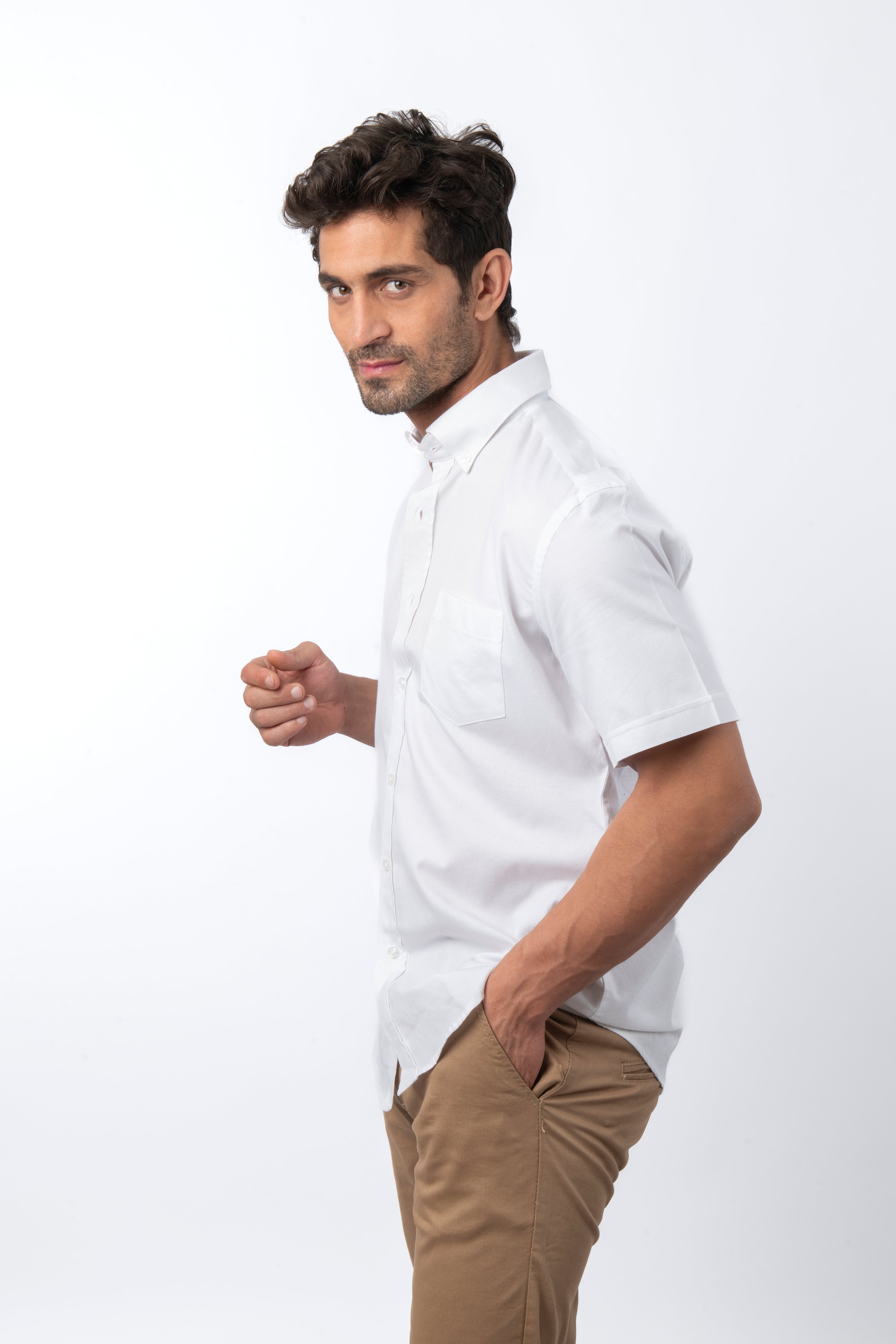 Oxford  White Cotton Short Sleeves Shirt