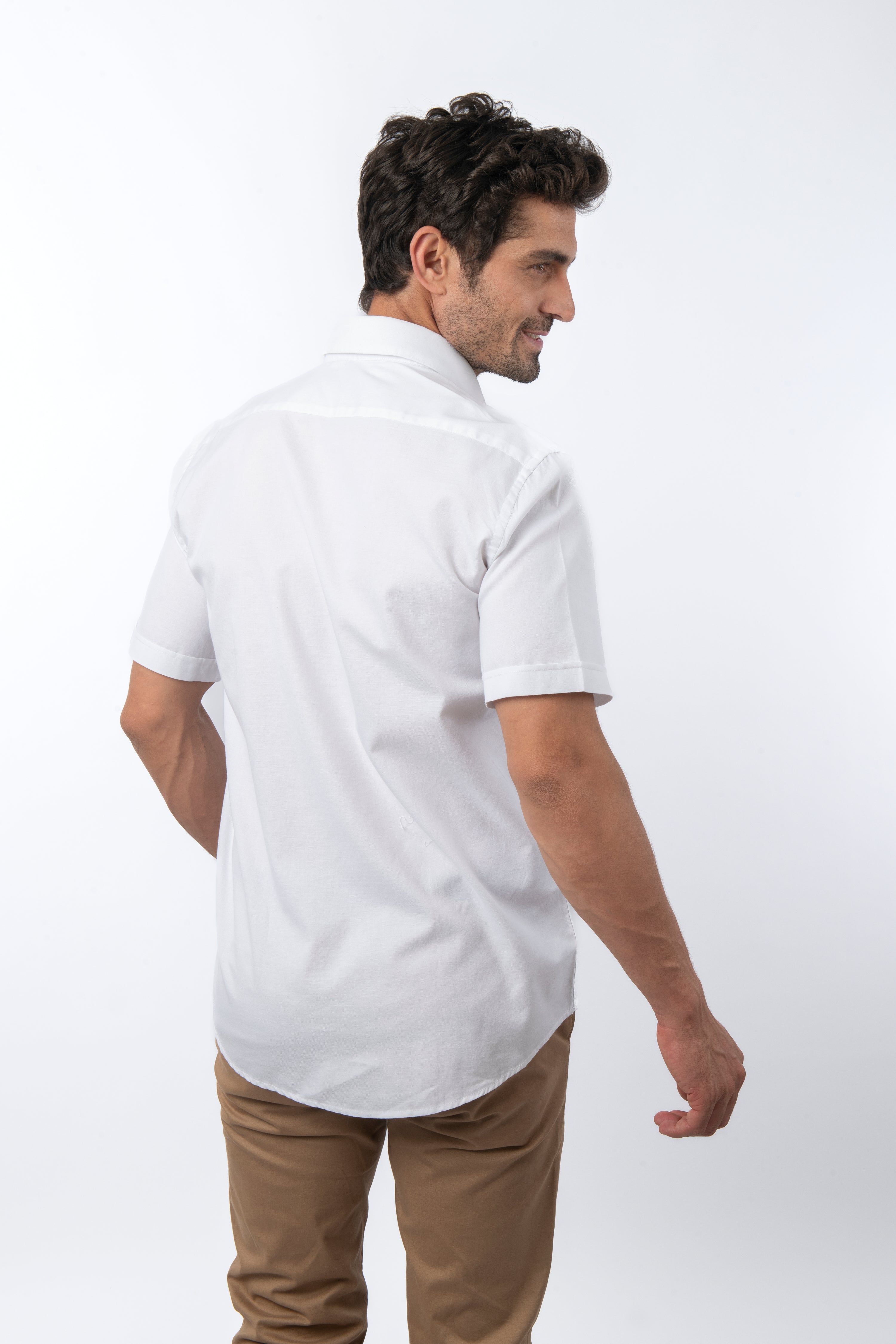 Oxford  White Cotton Short Sleeves Shirt