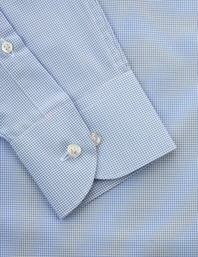 Checked  Light Blue Cotton Smart Casual Shirt