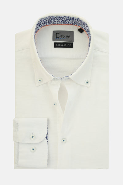 Jacquard Diomond Pattern Cotton White Casual Shirt