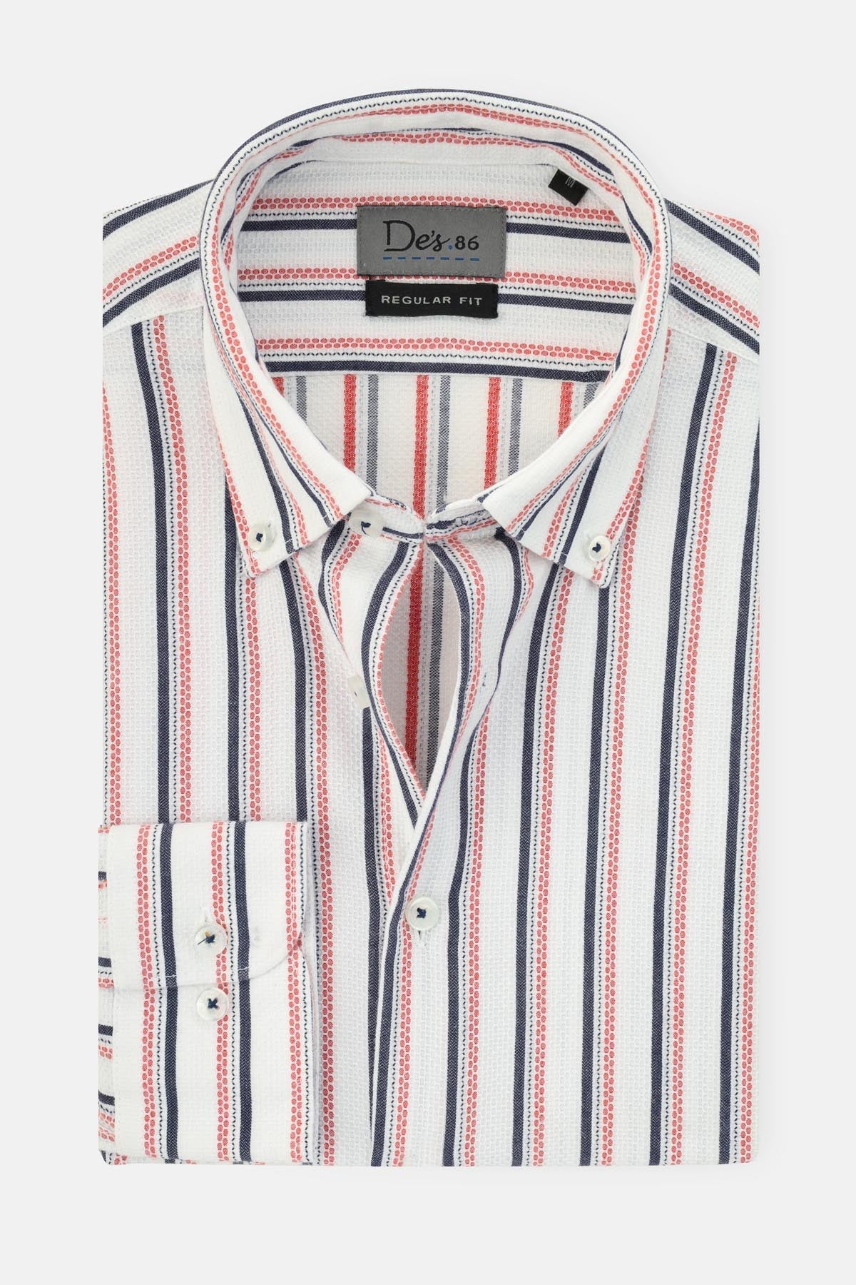 Jacquard Hexagonal Pattern Cotton White & Red Casual Shirt - 1