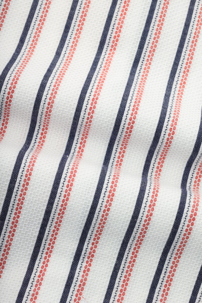 Jacquard Hexagonal Pattern Cotton White & Red Casual Shirt