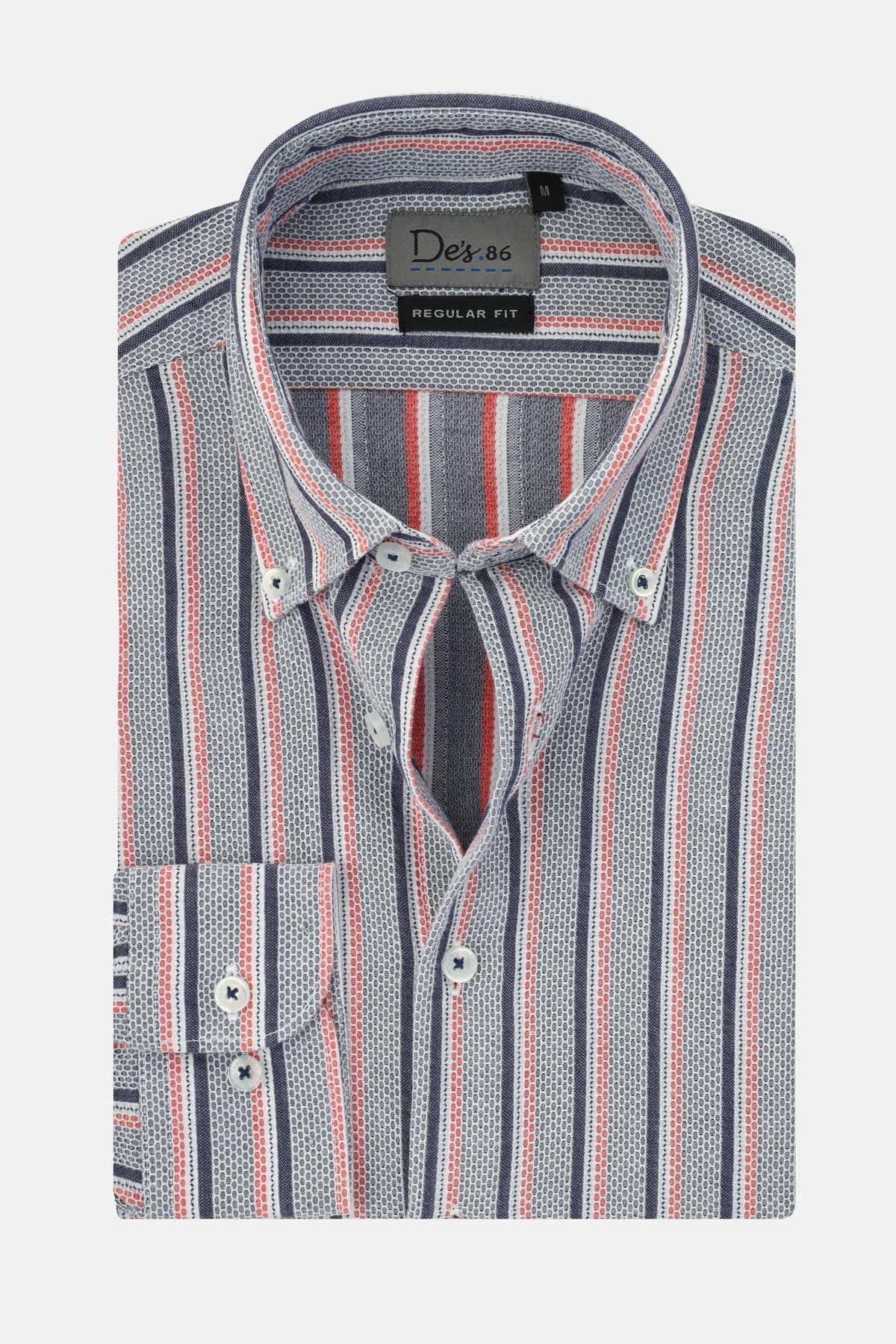 Jacquard Hexagonal Pattern Navy & Red Casual Shirt - 1