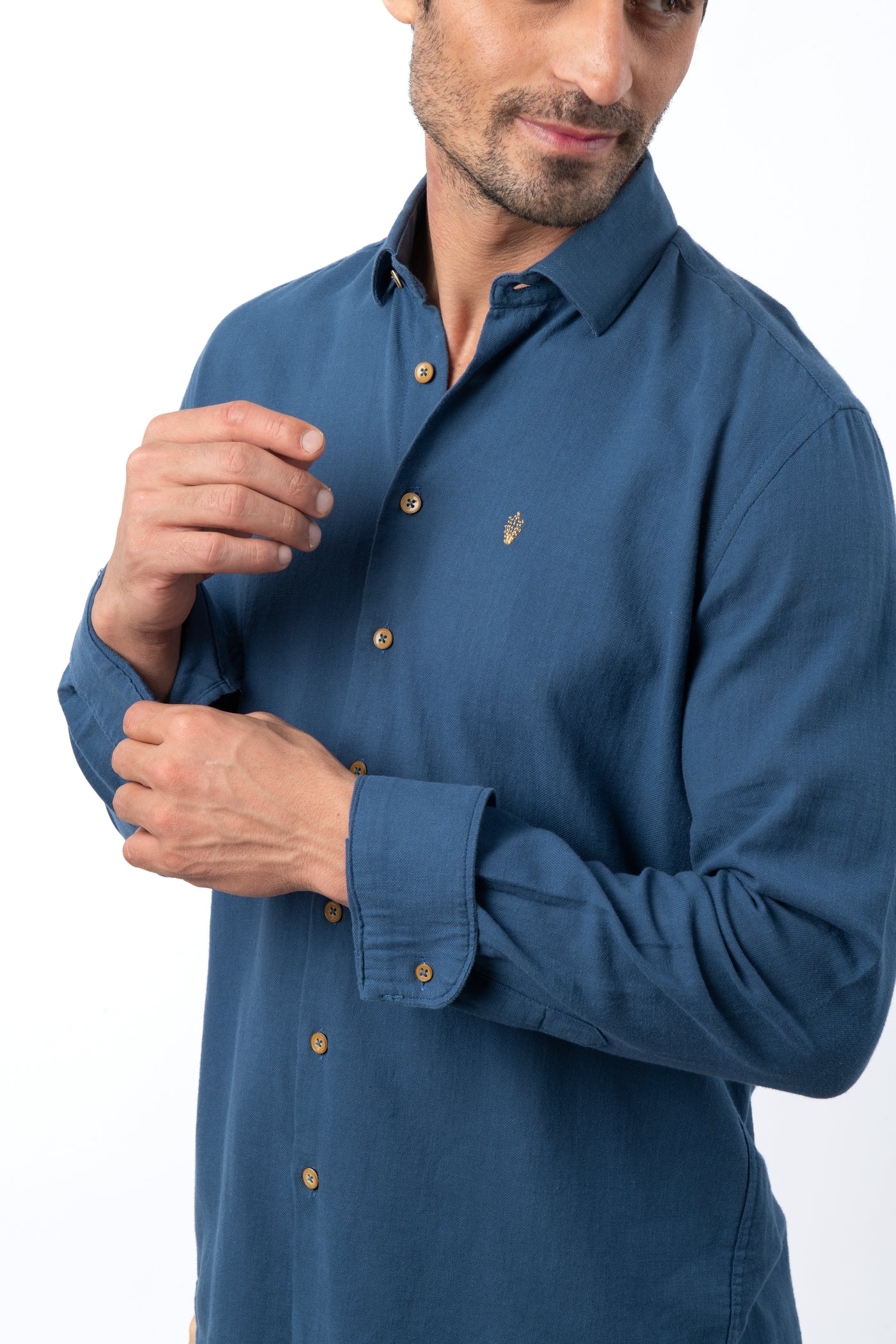 Linen Cotton Look Steel Blue Casual Shirt