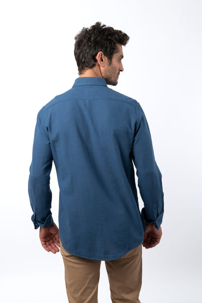 Linen Cotton Look Steel Blue Casual Shirt