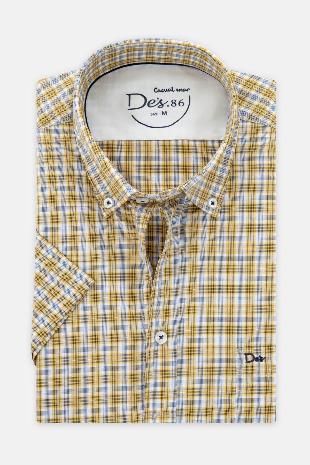 Checked Sheen Gold & White Cotton Short Sleeves Shirt