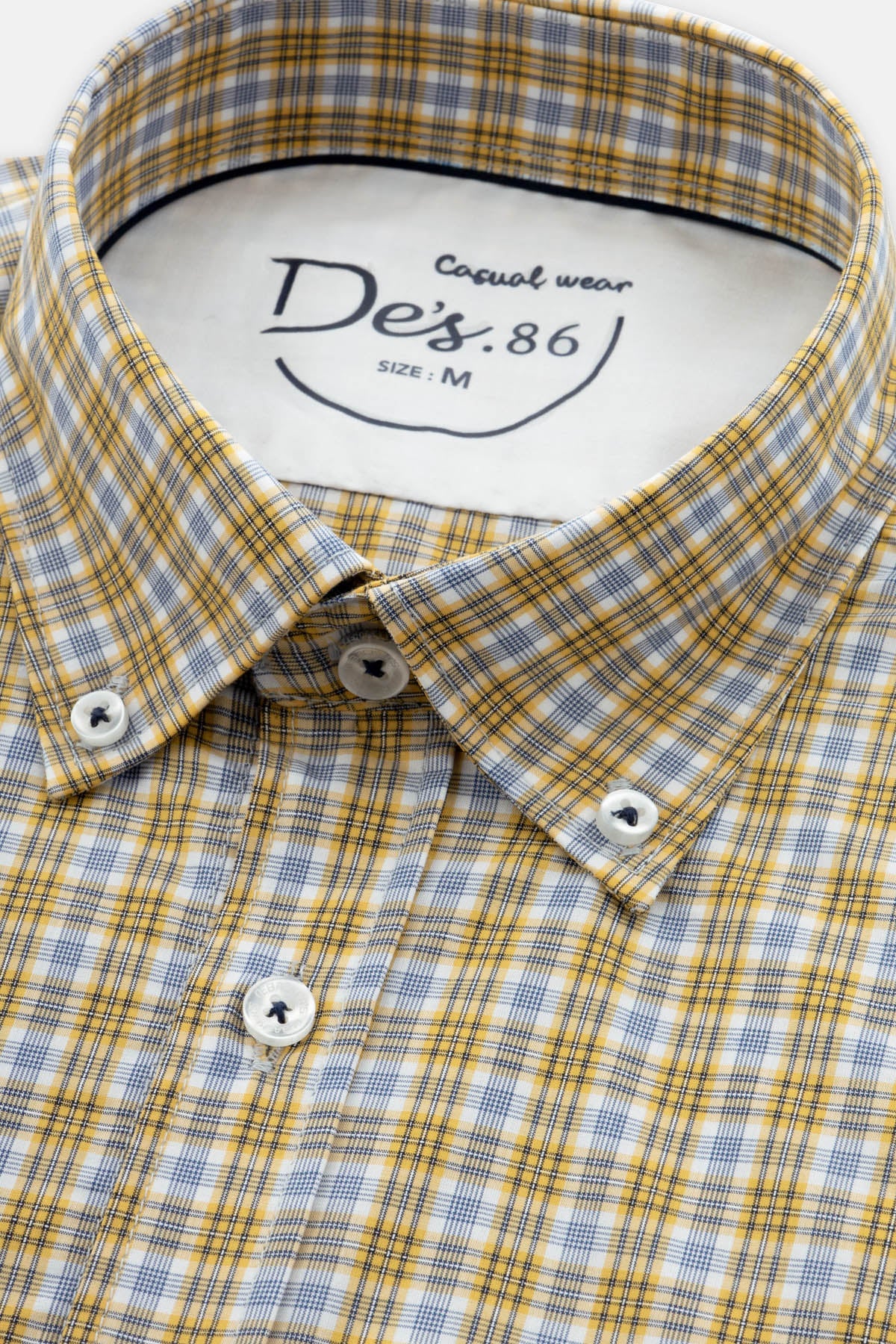 Checked Sheen Gold & White Cotton Short Sleeves Shirt