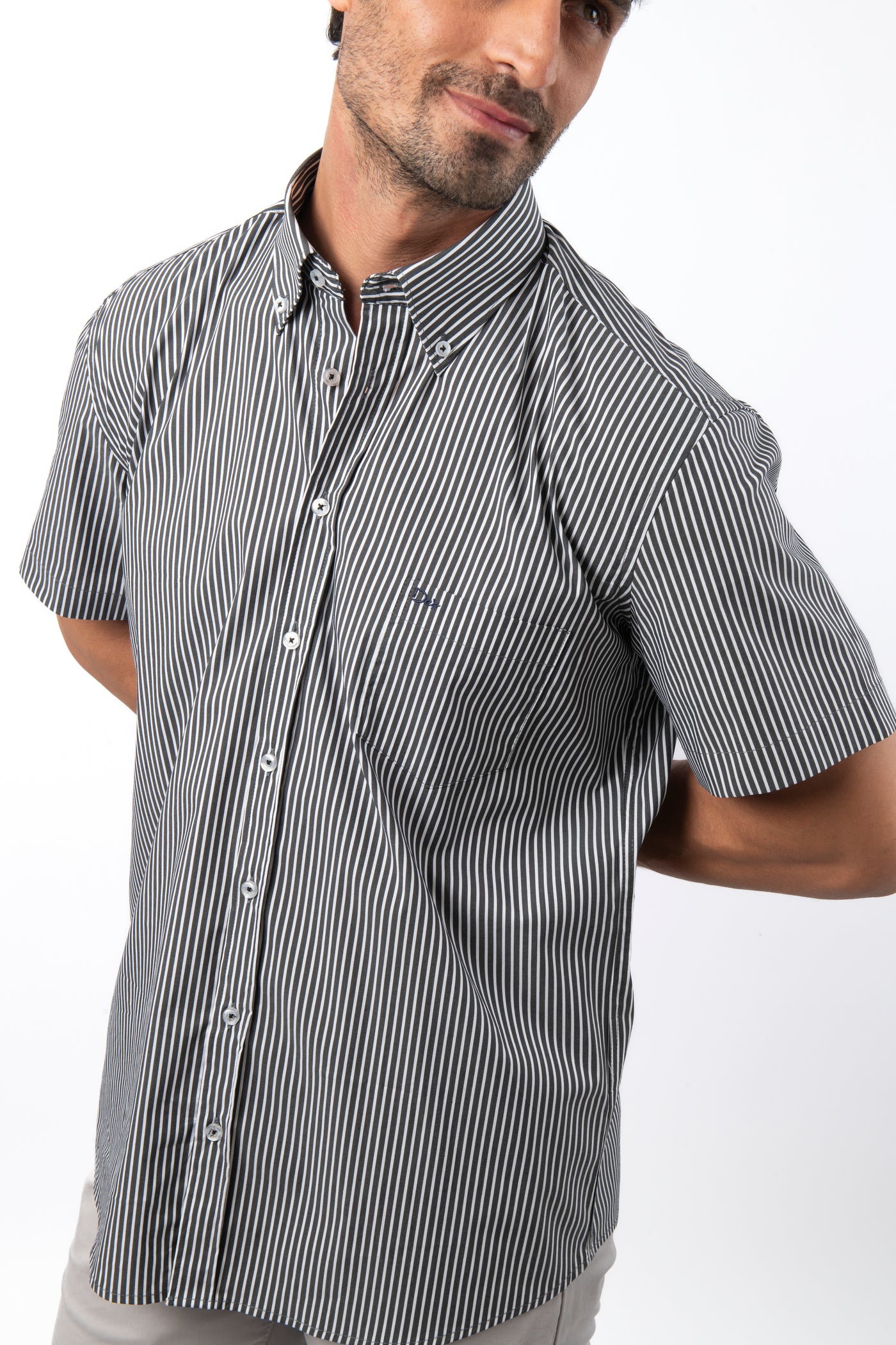 Striped Black & White Cotton Short Sleeves Shirt