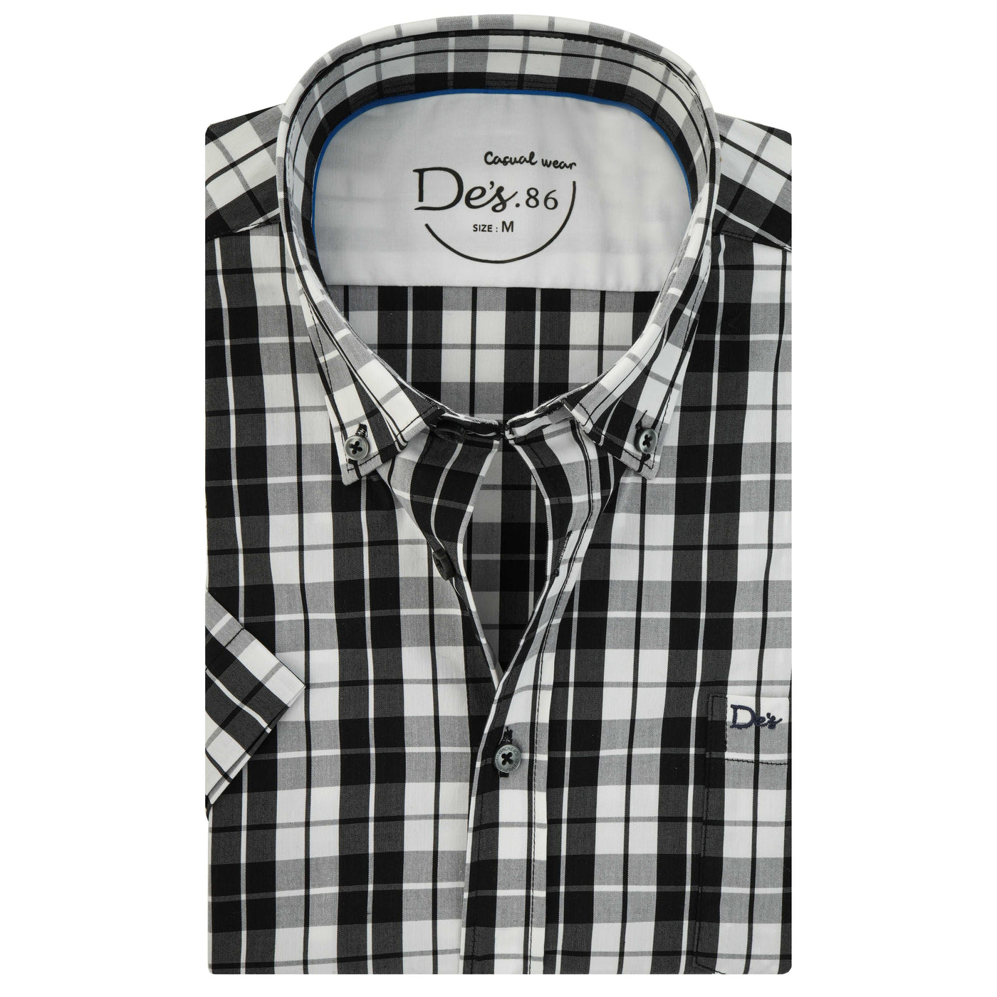 Checked Black & White Cotton Short Sleeves Shirt