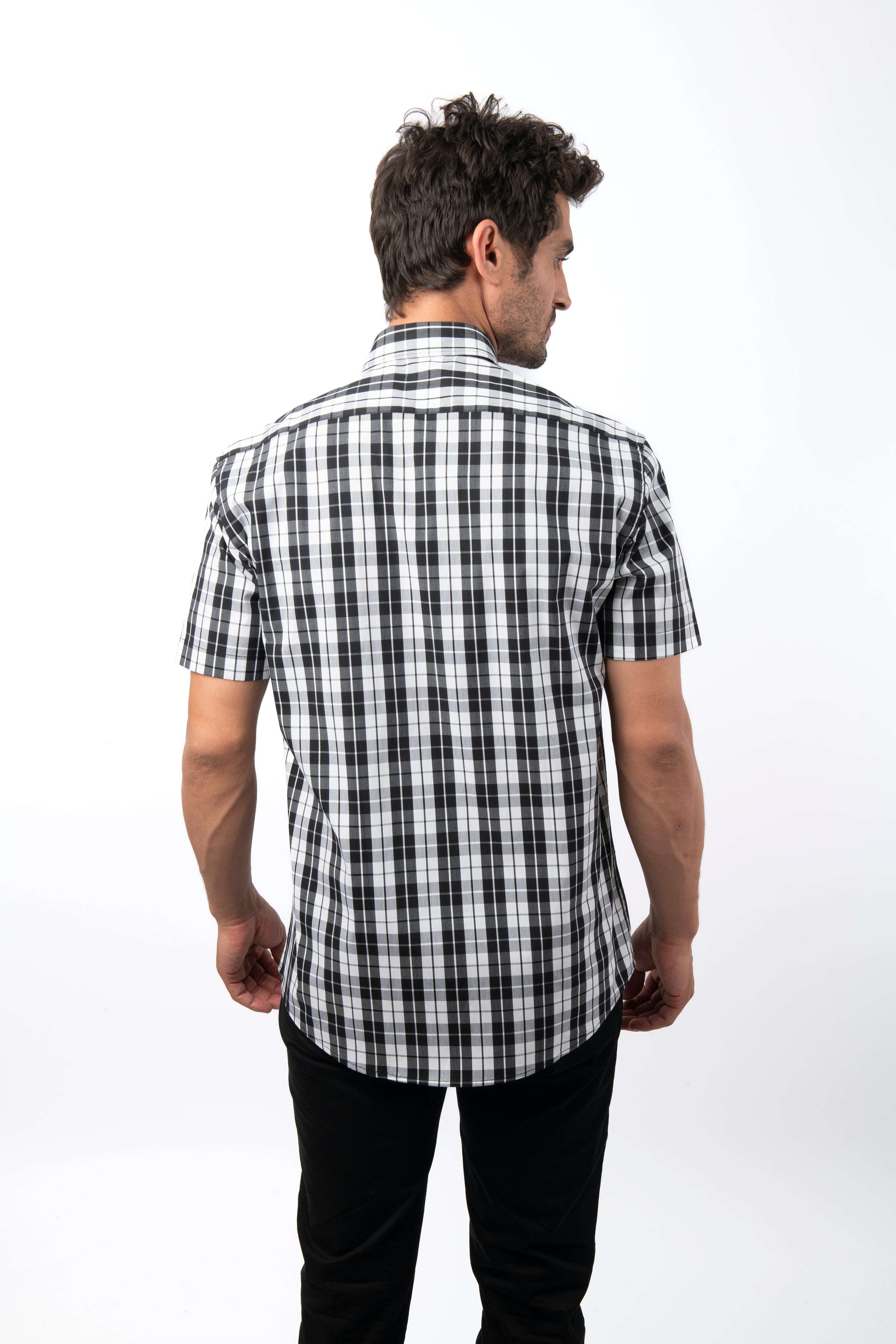 Checked Black & White Cotton Short Sleeves Shirt