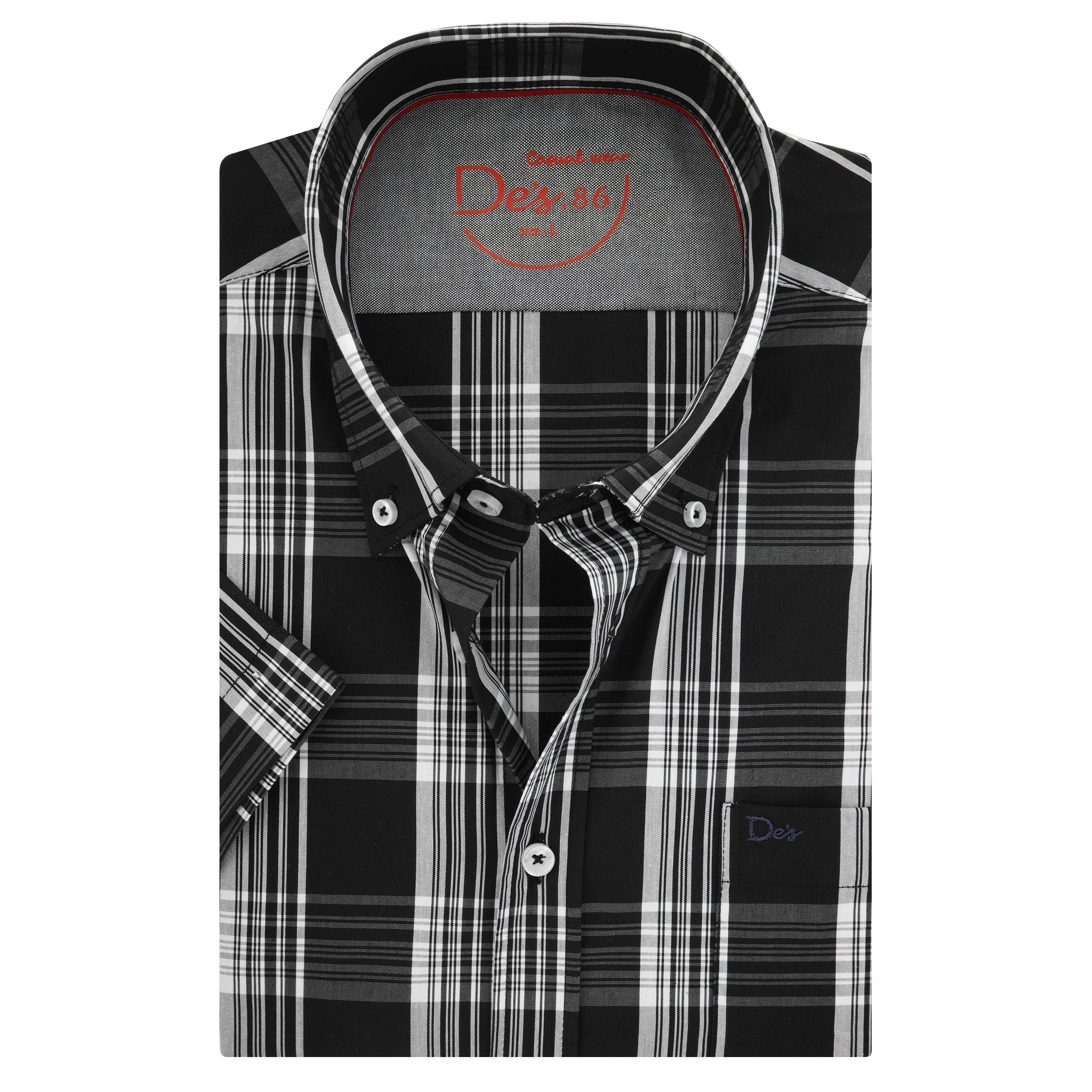 Checked Black Cotton Short Sleeves Shirt