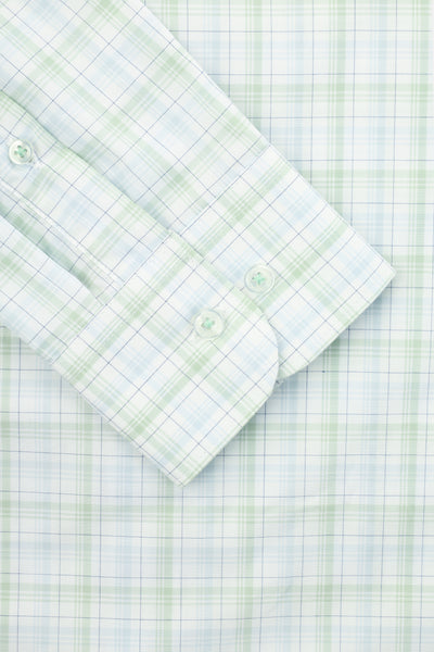 Checked White & Light Green Cotton Casual Shirt