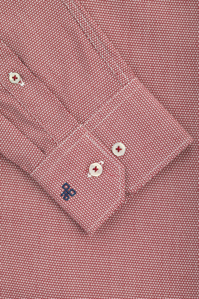 patterned Dark Red  & White Cotton Smart Casual Shirt