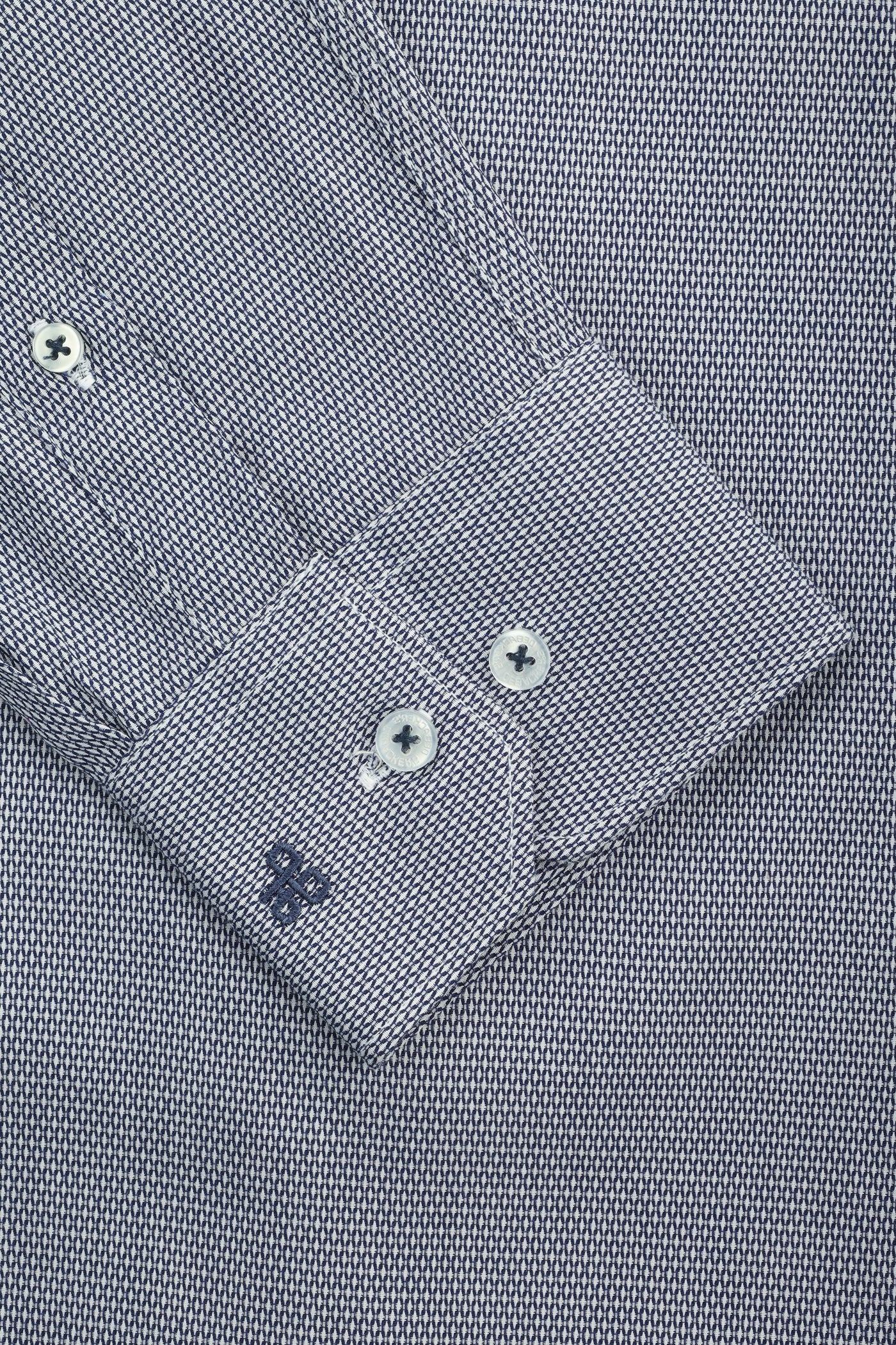 patterned Navy  & White Cotton Smart Casual Shirt