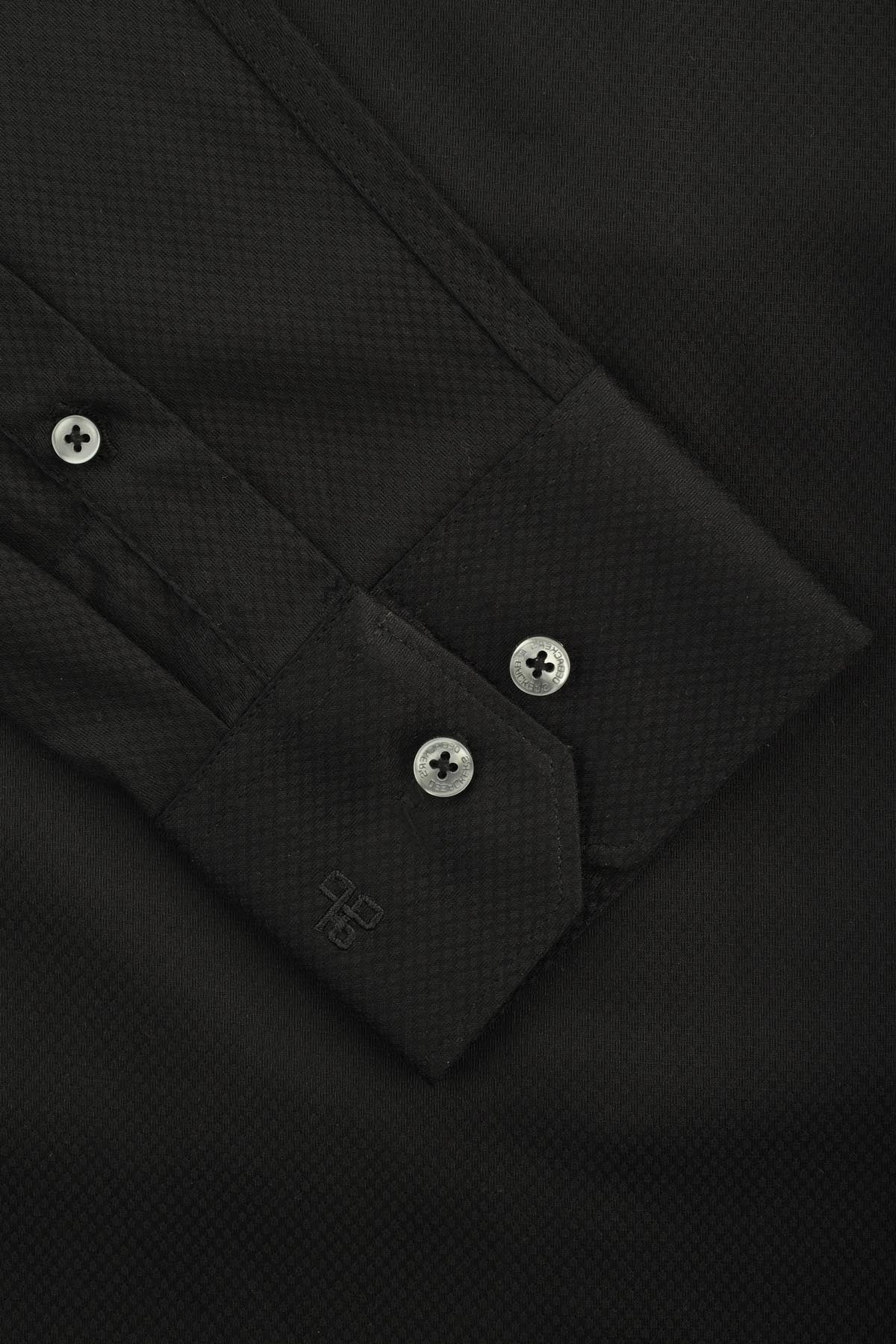 Jacquard Black Cotton Smart Casual Shirt