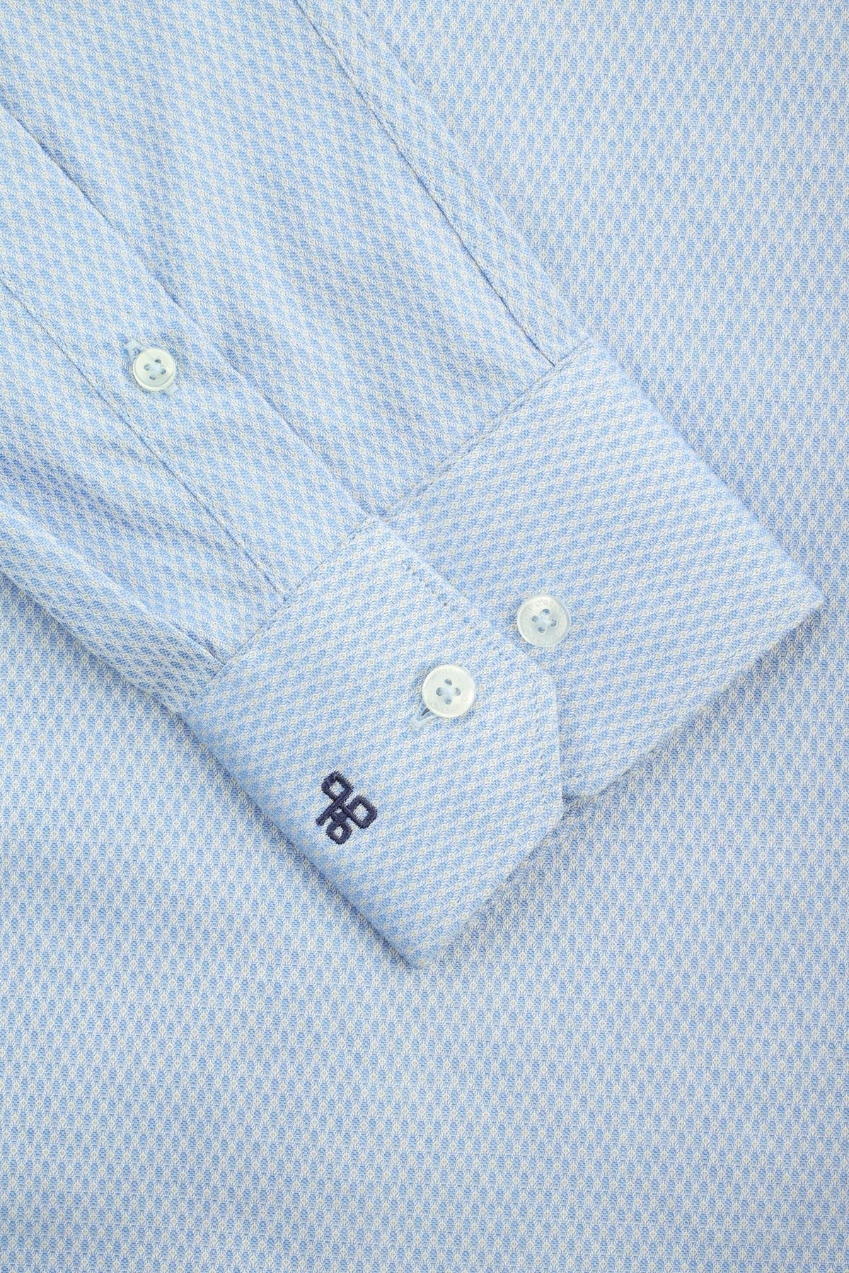 Patterned Light Blue &White Cotton Smart Casual Shirt