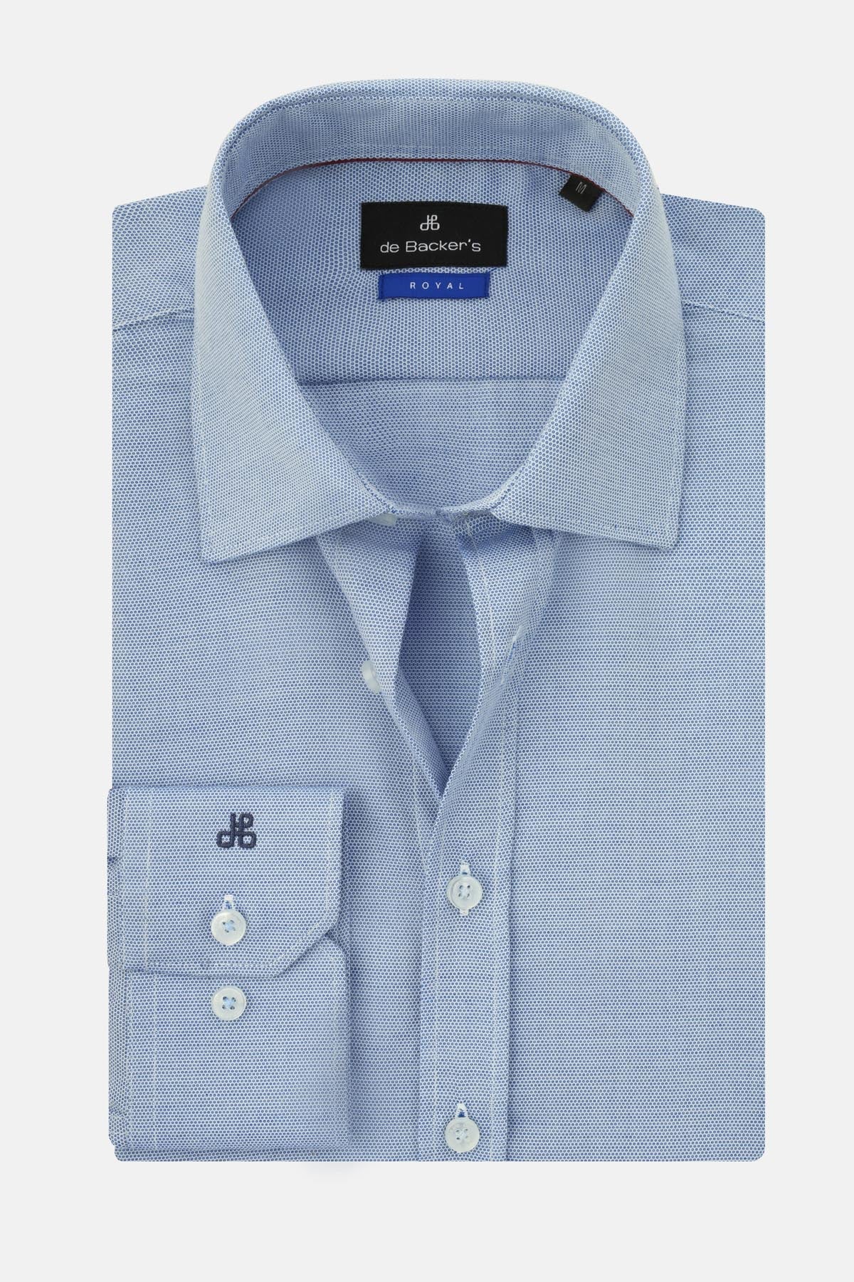 Jacquard Light Blue Cotton Smart Casual Shirt