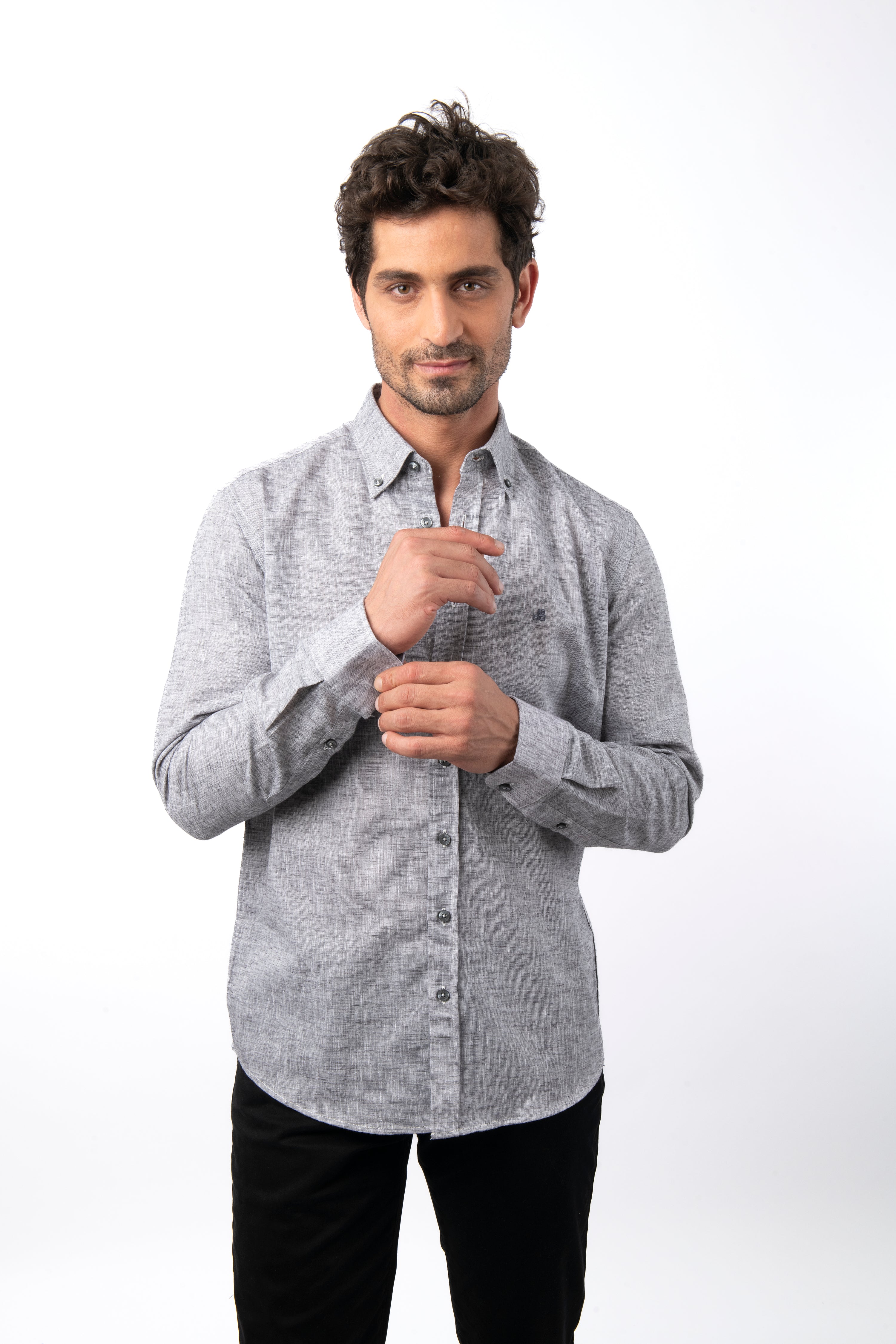 Linen Look Gray  Casual Shirt