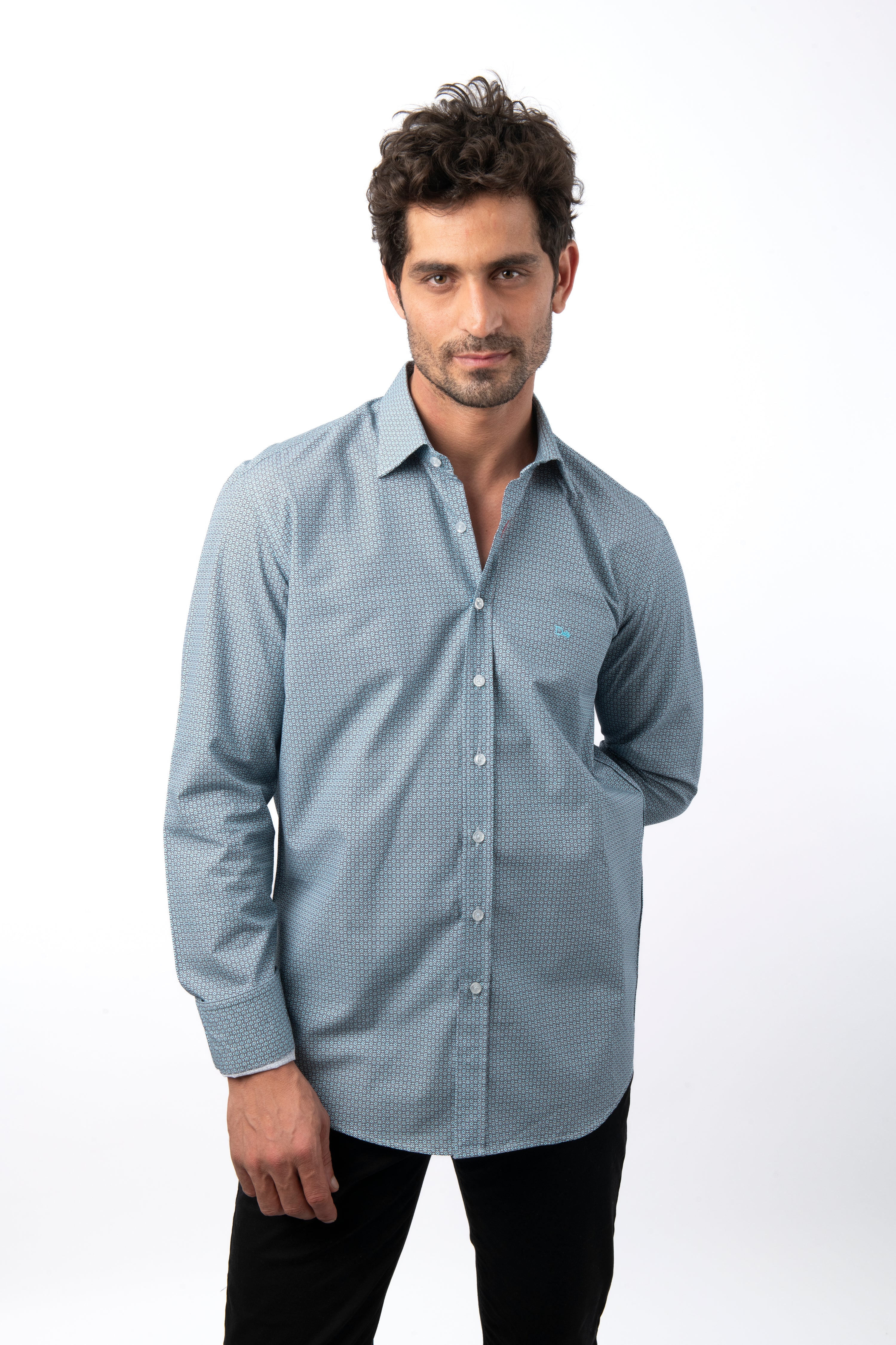 Printed Turquoise Cotton  Casual Shirt