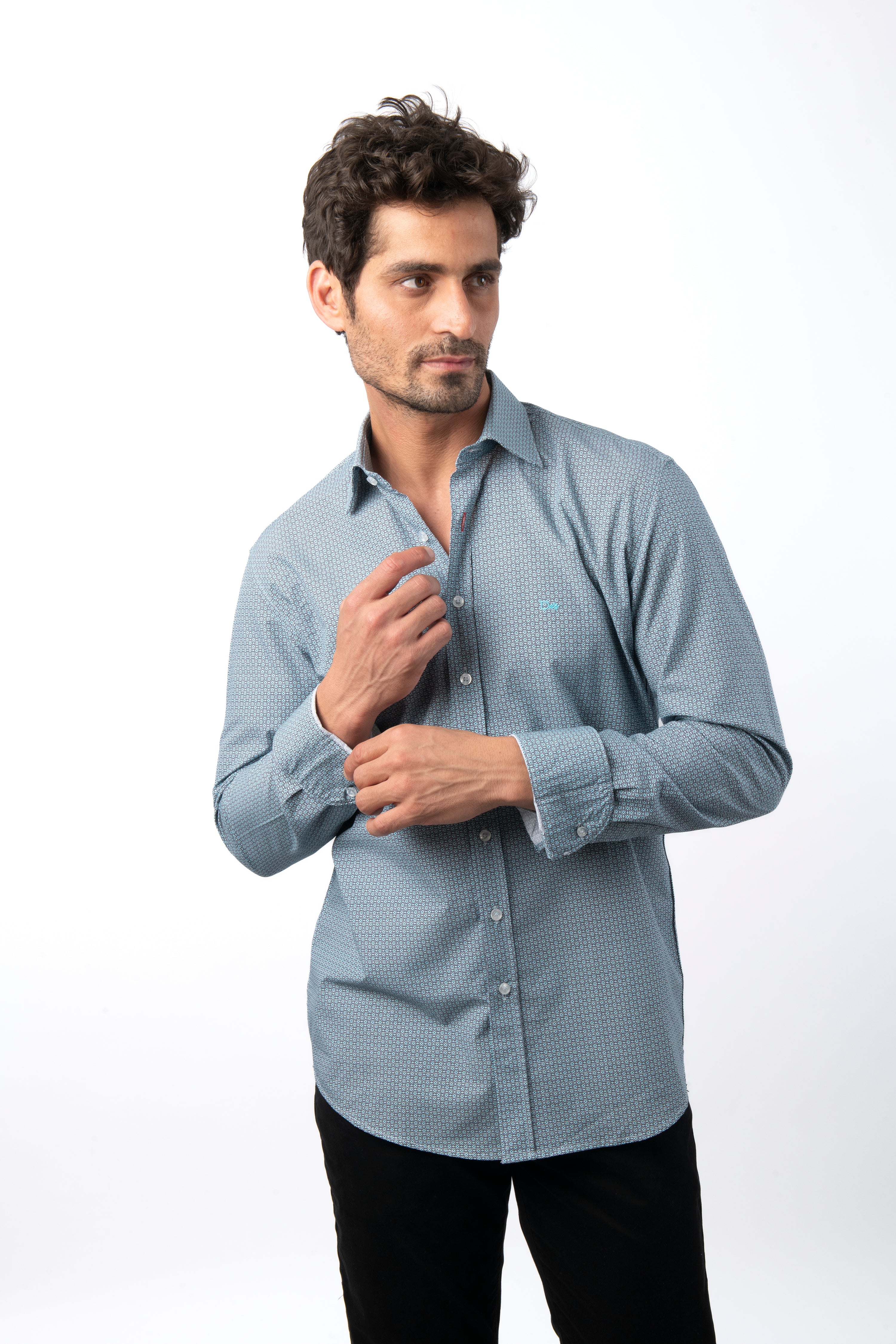 Printed Turquoise Cotton  Casual Shirt