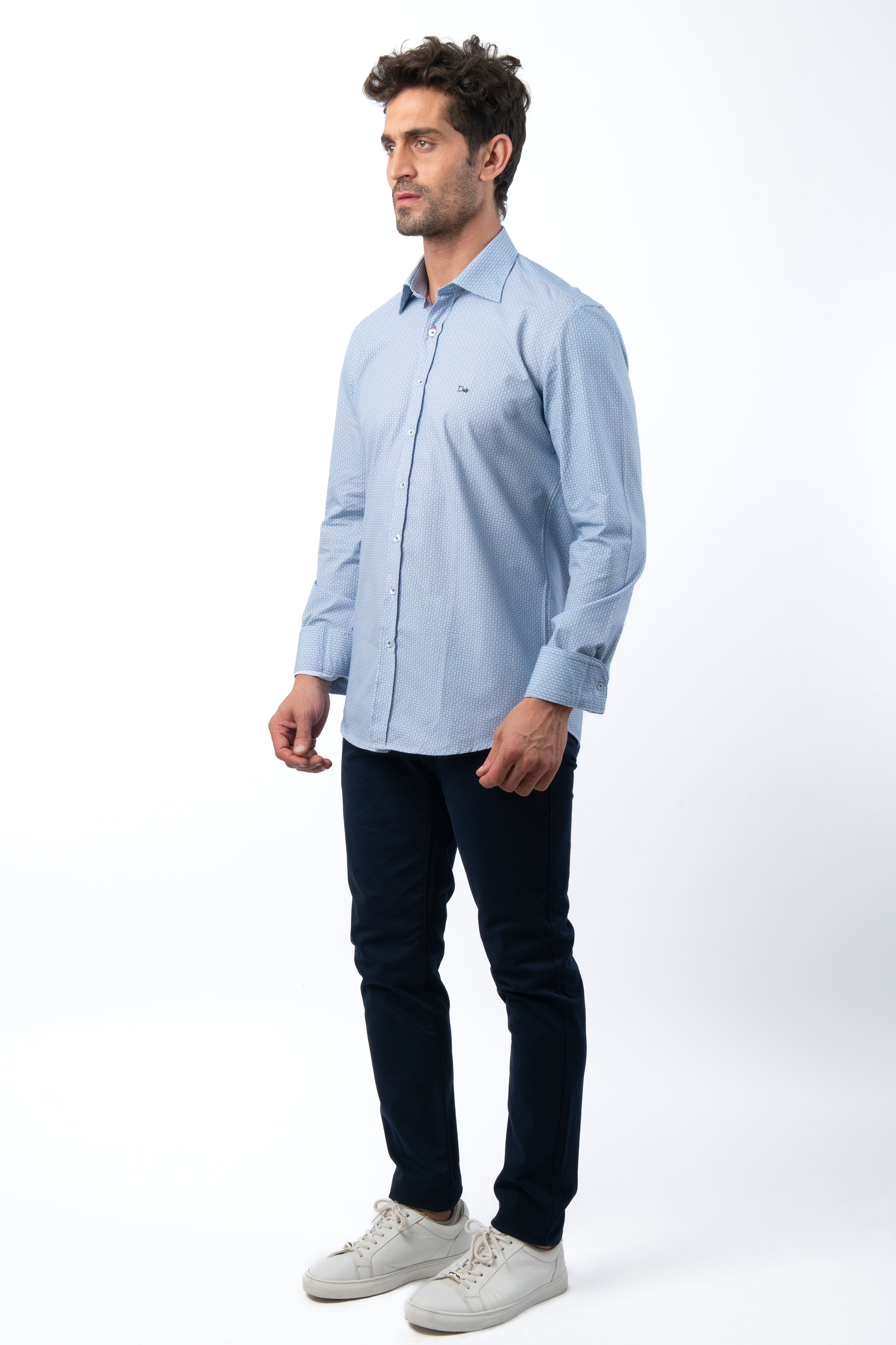 Printed  Light Blue Cotton Casual Shirt