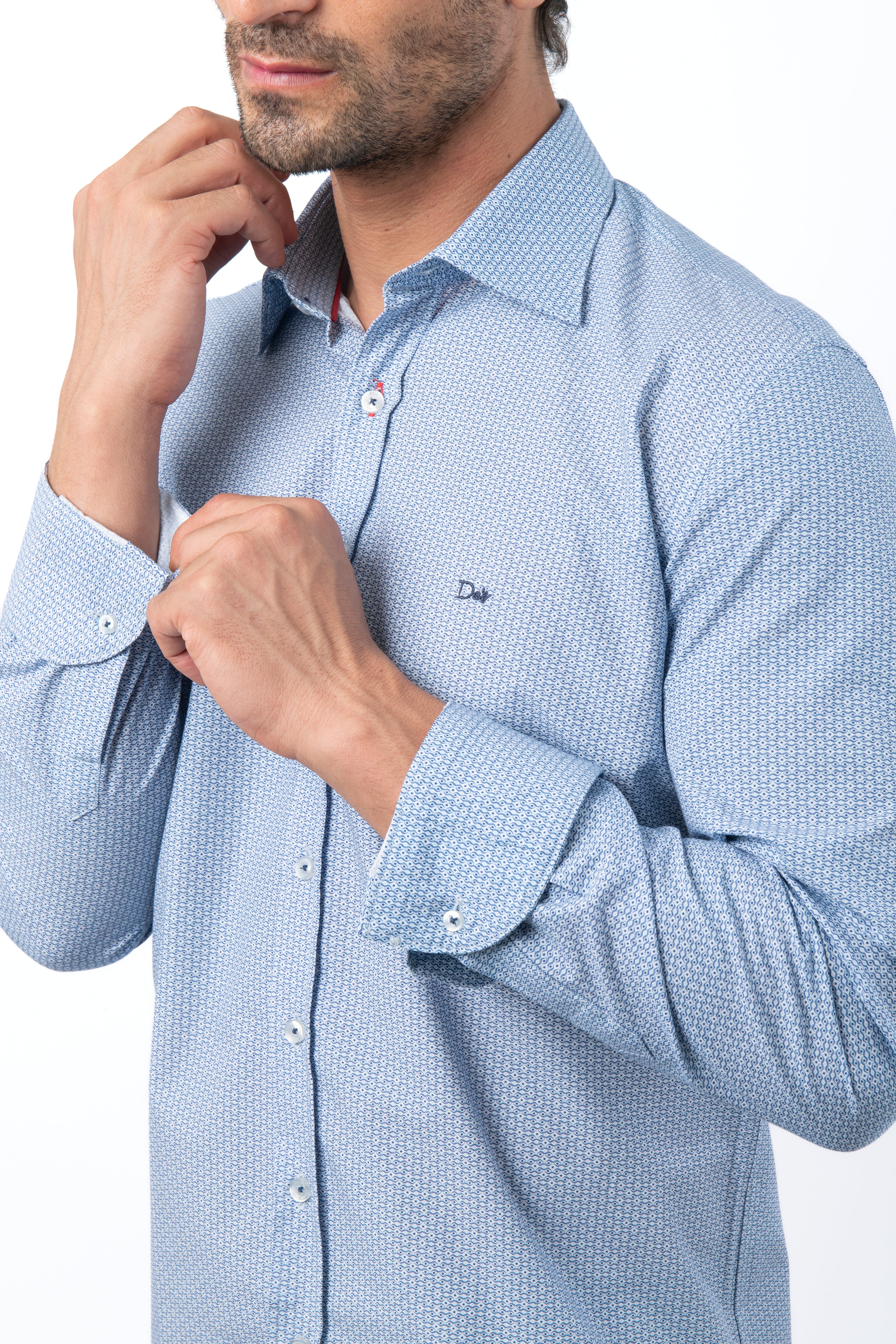 Printed  Light Blue Cotton Casual Shirt