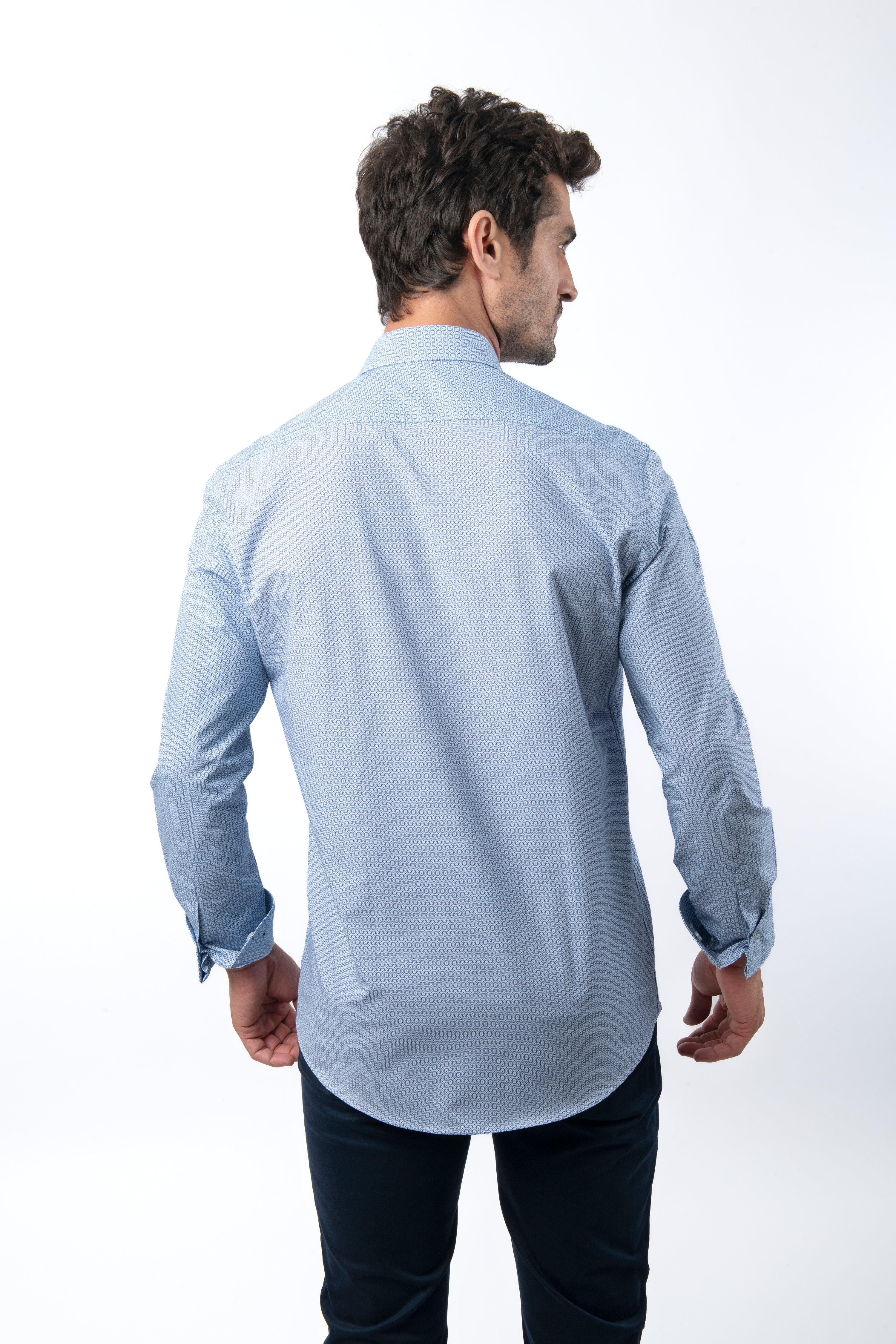 Printed  Light Blue Cotton Casual Shirt