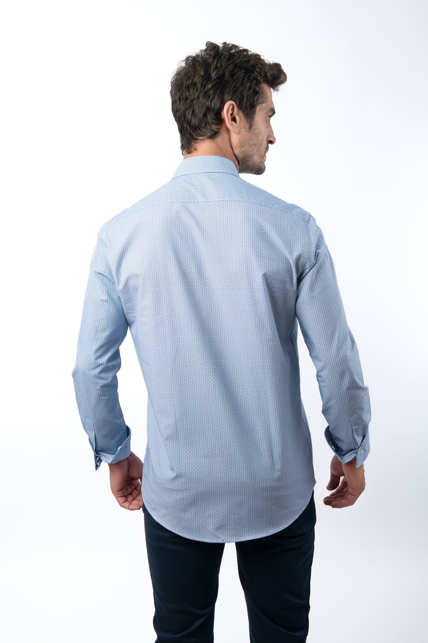 Printed  Light Blue Cotton Casual Shirt