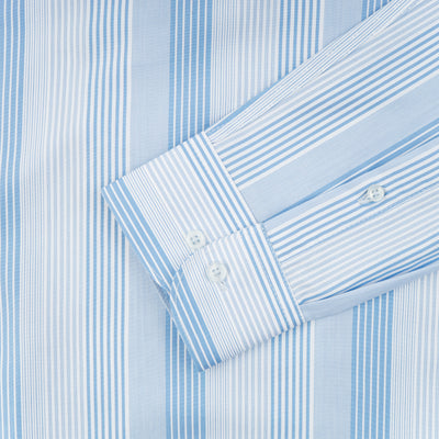 Striped  Light Blue & White Cotton Casual Shirt