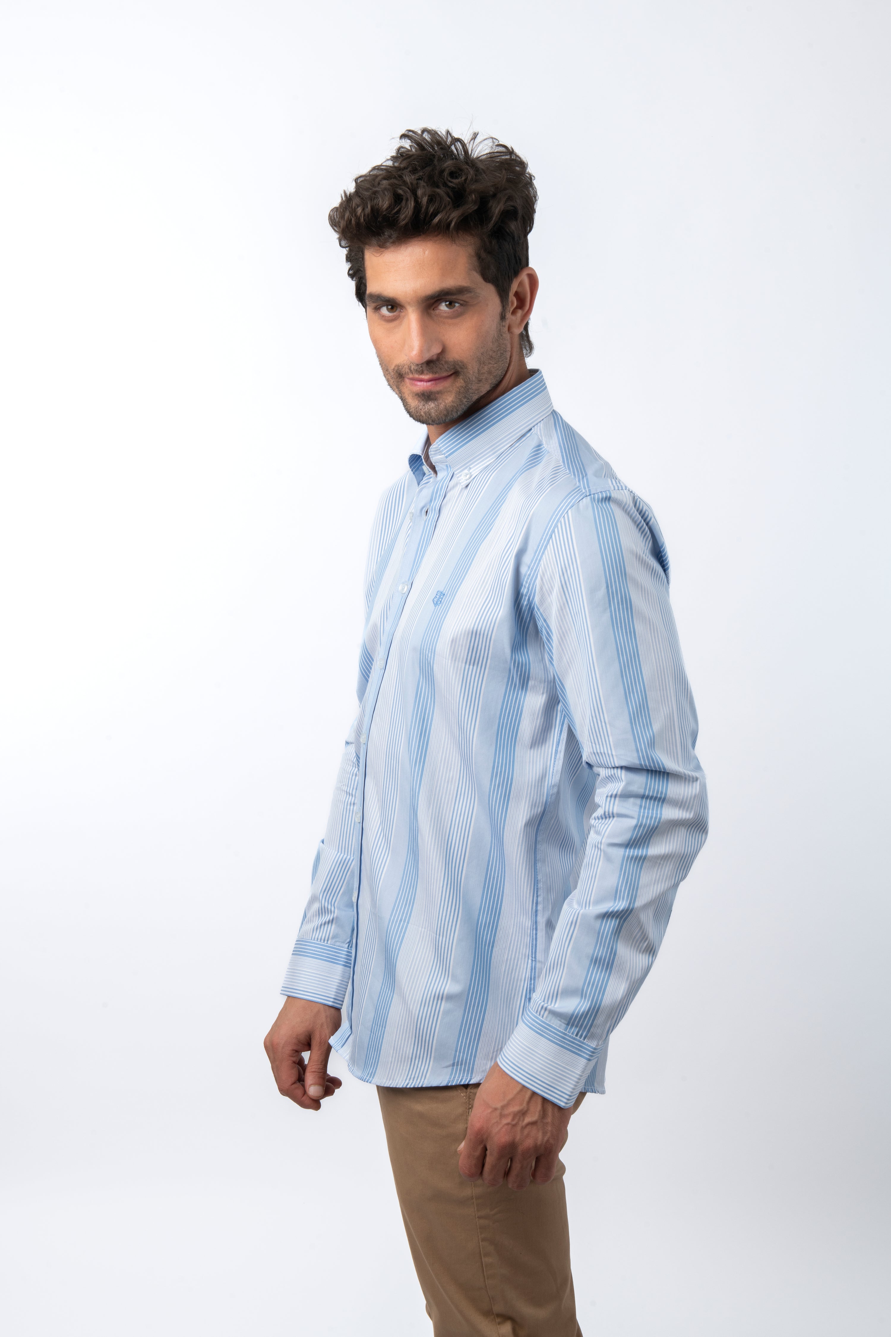 Striped  Light Blue & White Cotton Casual Shirt