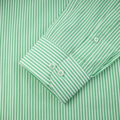 Striped White & Green Cotton Casual Shirt