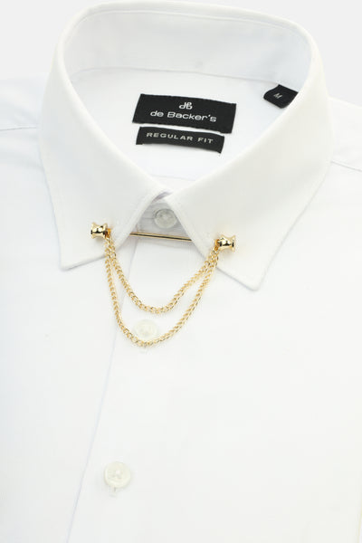 Jacquard Bar Chain Collar White Classic Shirt