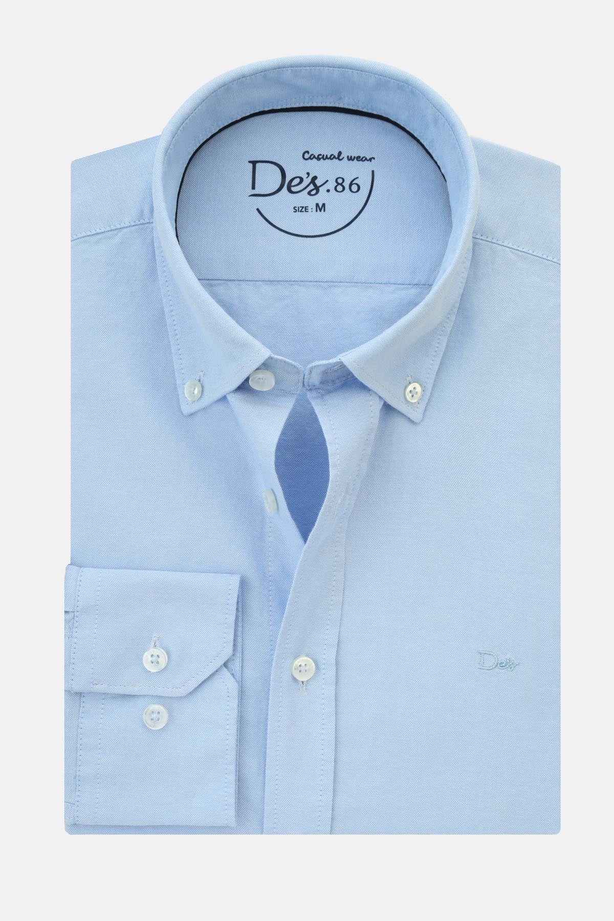 Solid Oxford Light Blue Cotton Casual Shirt - 1