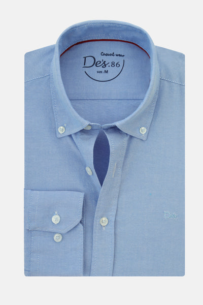 Solid Oxford Light Blue Cotton Casual Shirt