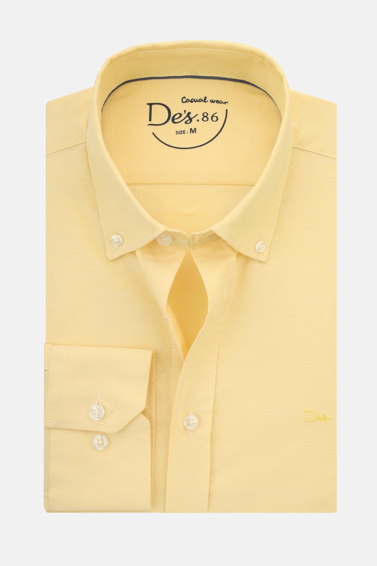 Solid Oxford Flax Yellow Cotton Casual Shirt