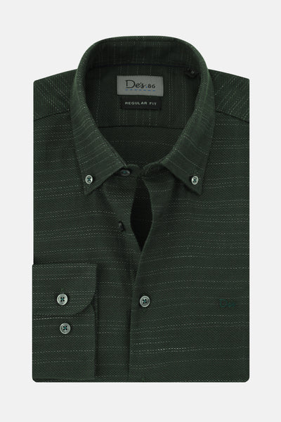 Jacquard Striped Cotton Dark Green & Olive Casual Shirt