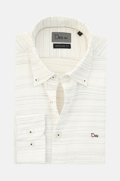 Jacquard Striped Cotton White & Burnt Brown Casual Shirt