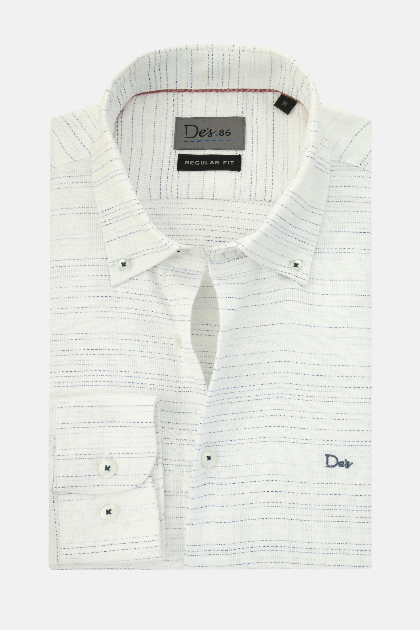 Jacquard Striped Cotton White & Navy Casual Shirt