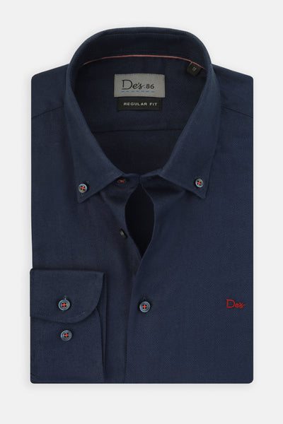 Rib Weave Oxford-Blue Cotton Casual Shirt