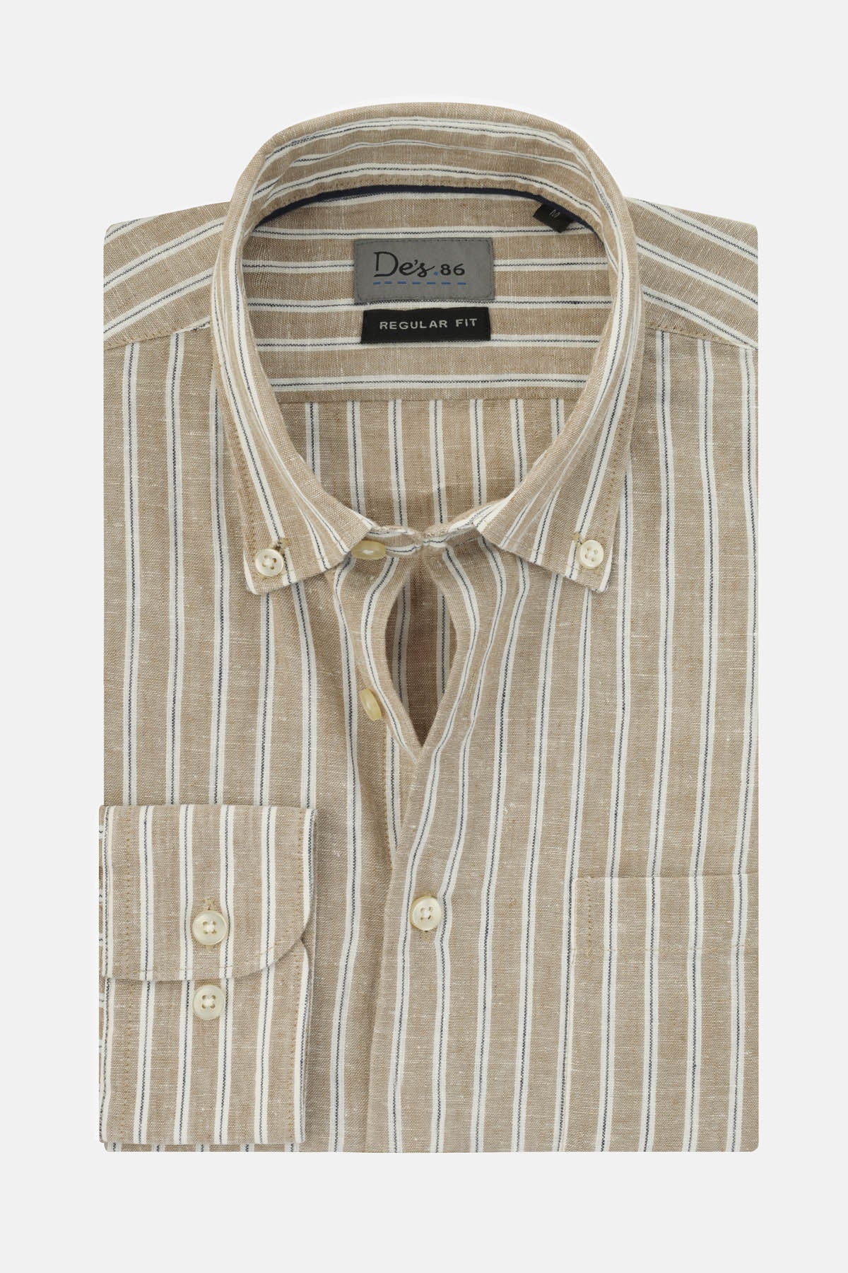 Striped Beige & White Casual Shirt