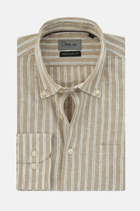 Striped Beige & White Casual Shirt - 1