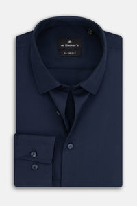 Solid Dark Navy Slim Dacron Classic Shirt - 1
