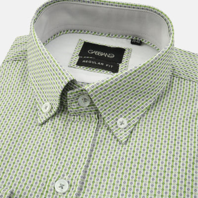 Printed Green & Navy Cotton Casual Shirt