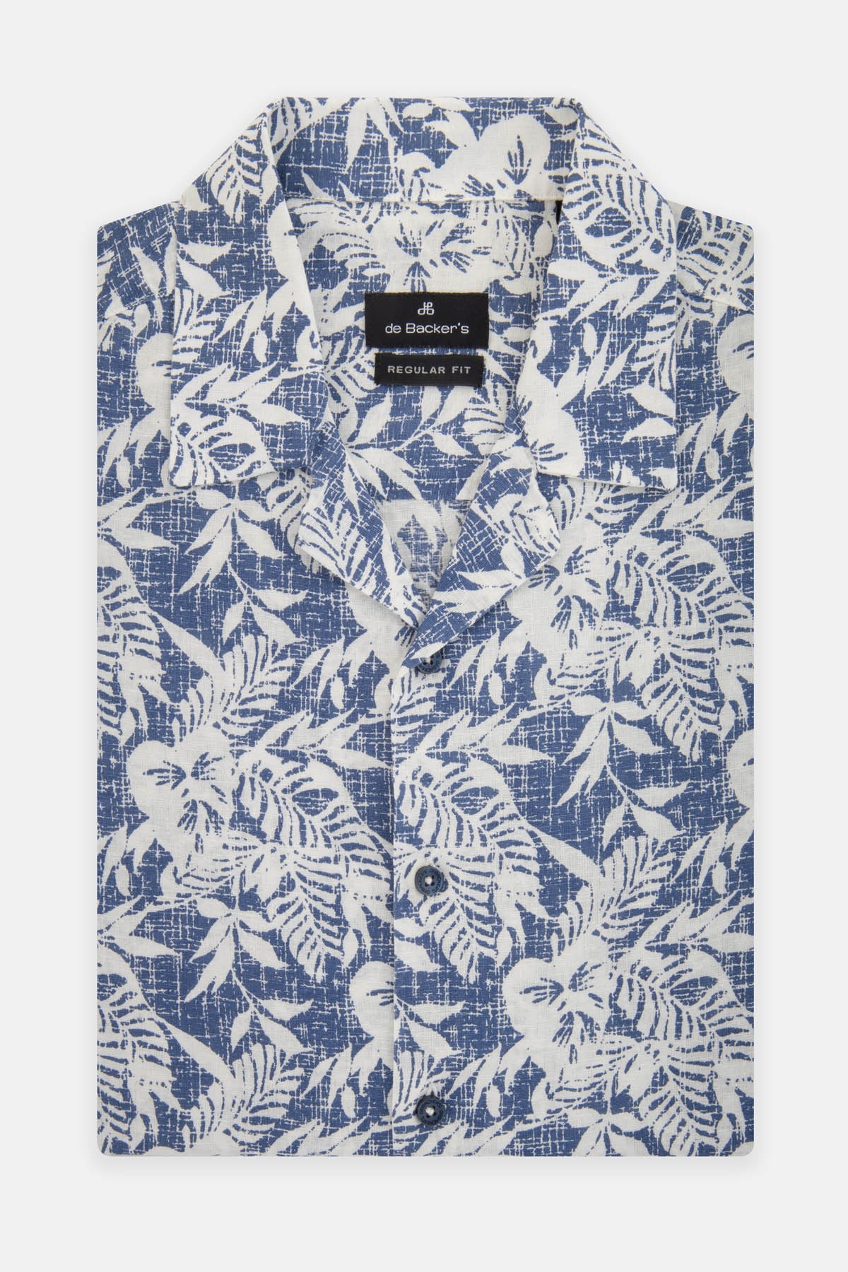 Linen Printed indigo Blue Short-Sleeves Shirt