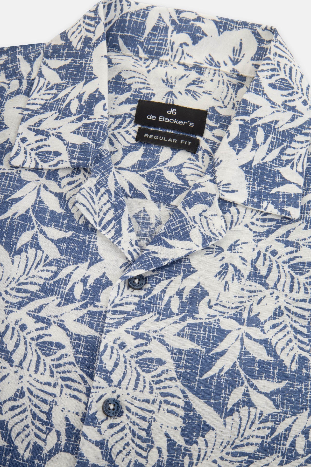 Linen Printed indigo Blue Short-Sleeves Shirt