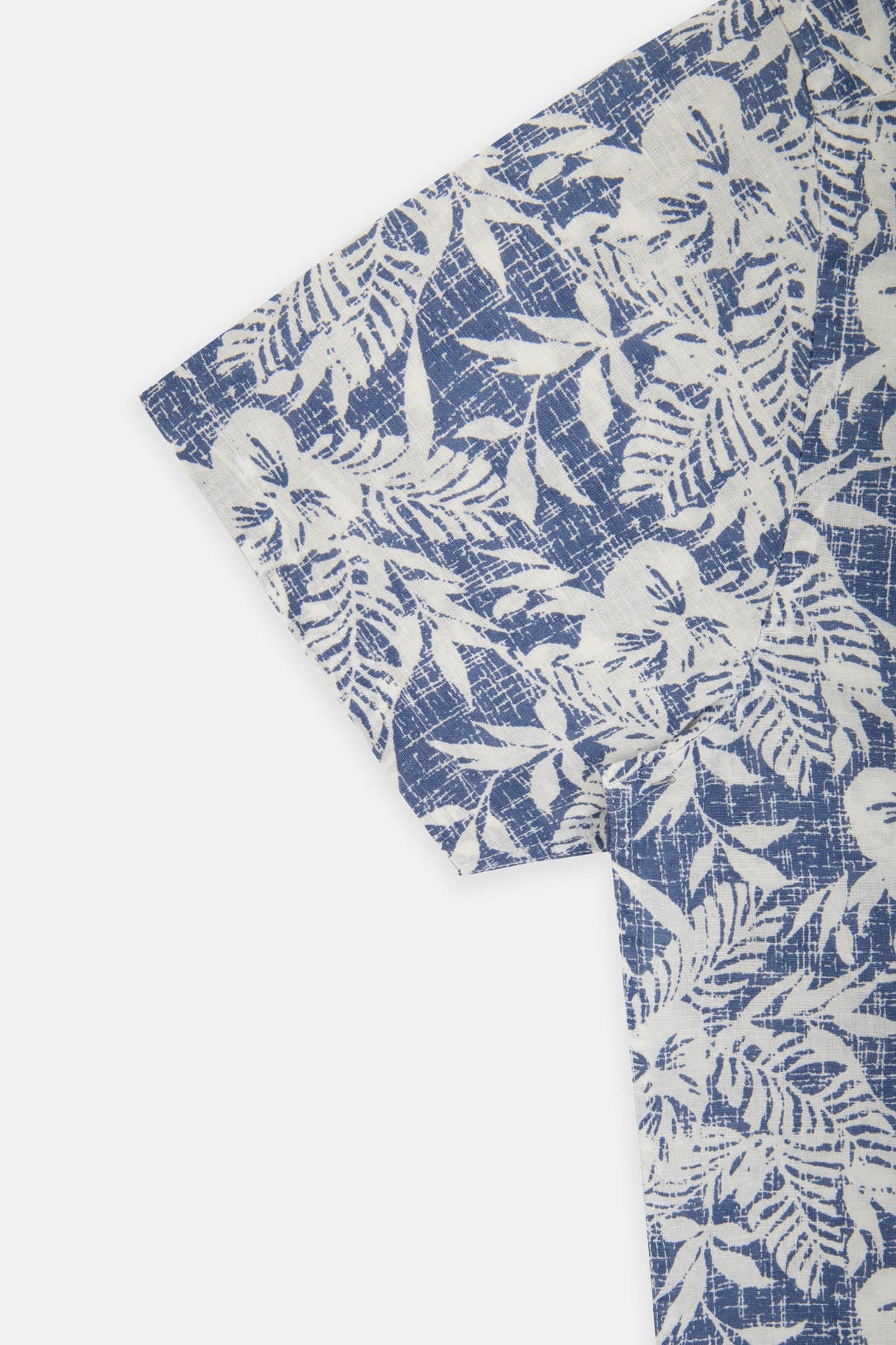 Linen Printed indigo Blue Short-Sleeves Shirt